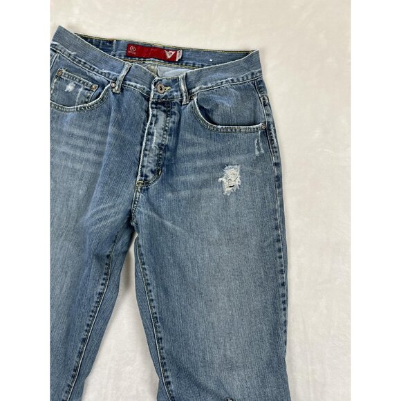 Guess Jeans Mens 30 Blue Distressed Straight Leg Denim Vintage Style Y2K 2000s - Picture 7 of 12